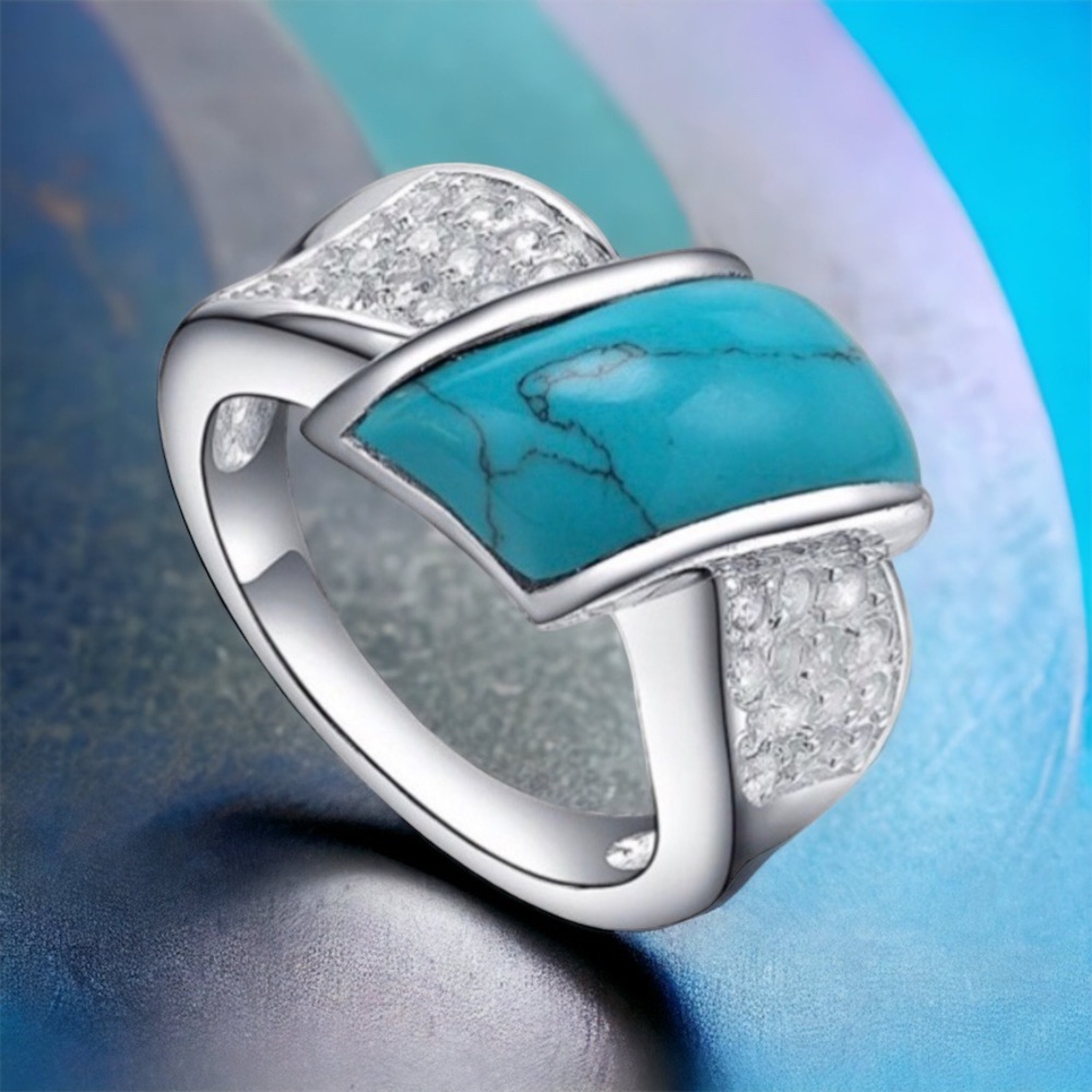 Sterling Silver Turquoise Ring with AAA Grade CZ